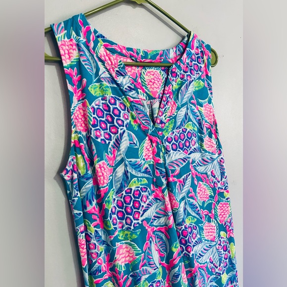 Lilly Pulitzer Pima Cotton Shift Dress M Pineapple Print Resortwear Beach Vacay - Picture 2 of 6